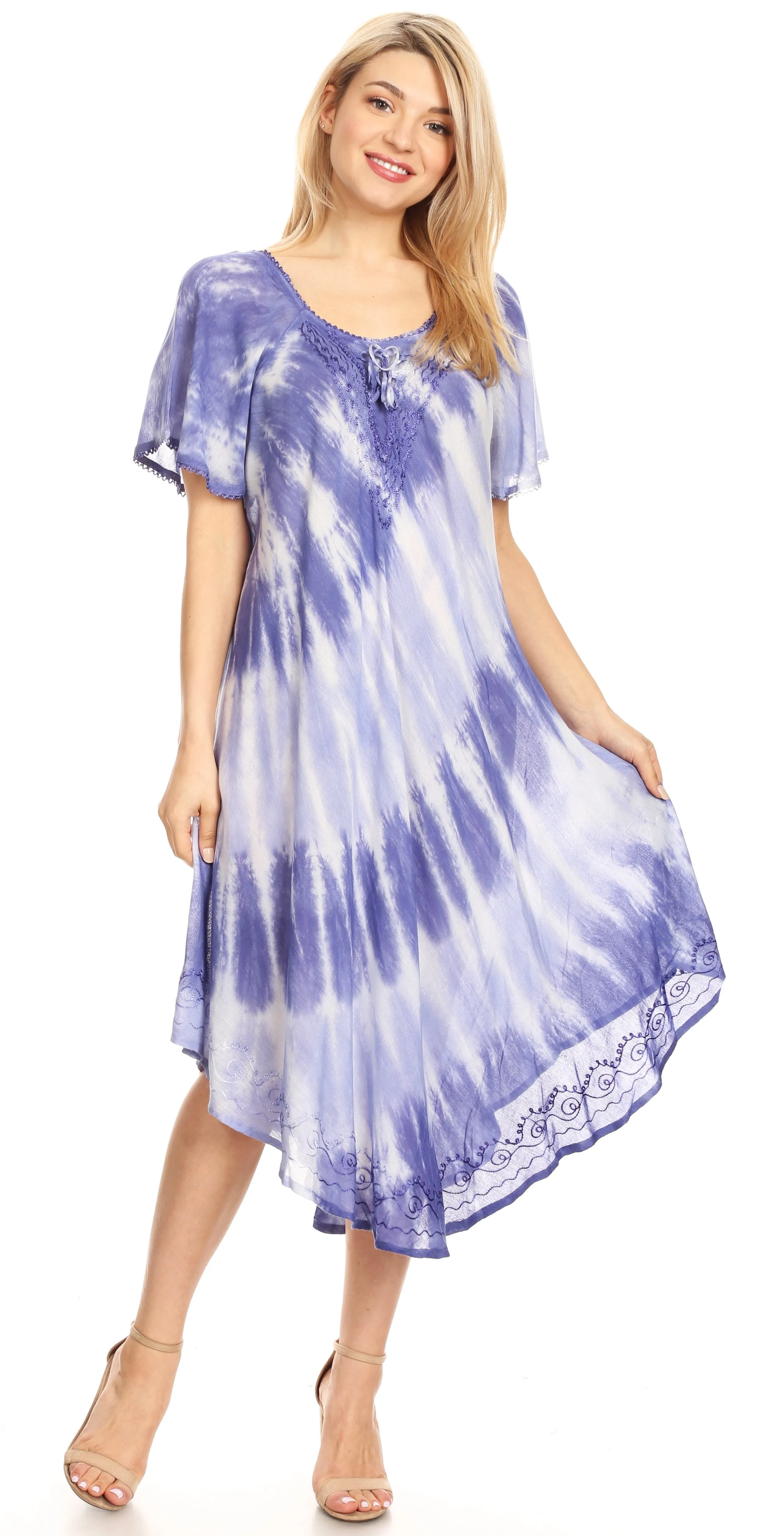 Sakkas Dalida Women's Short Sleeve Corset Tie dye Embroidered Flared Dress