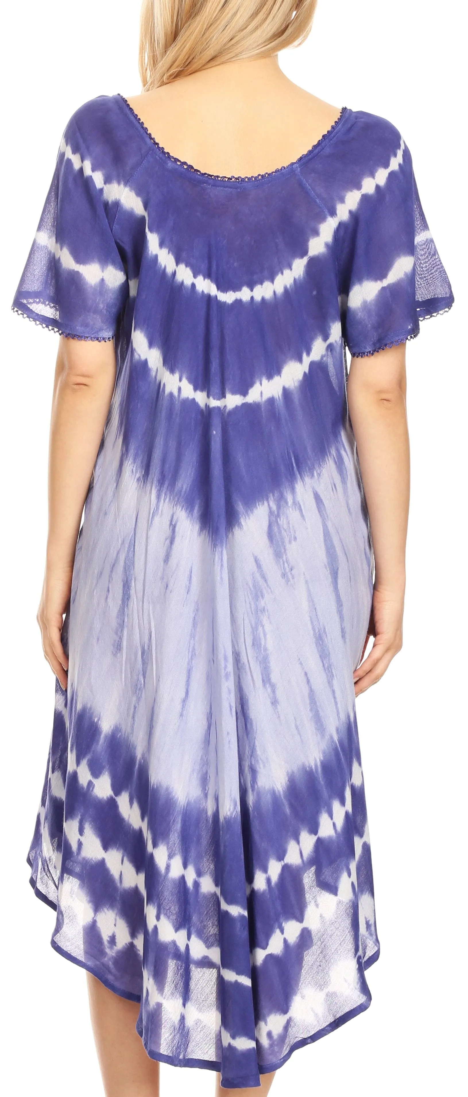 Sakkas Dalida Women's Short Sleeve Corset Tie dye Embroidered Flared Dress