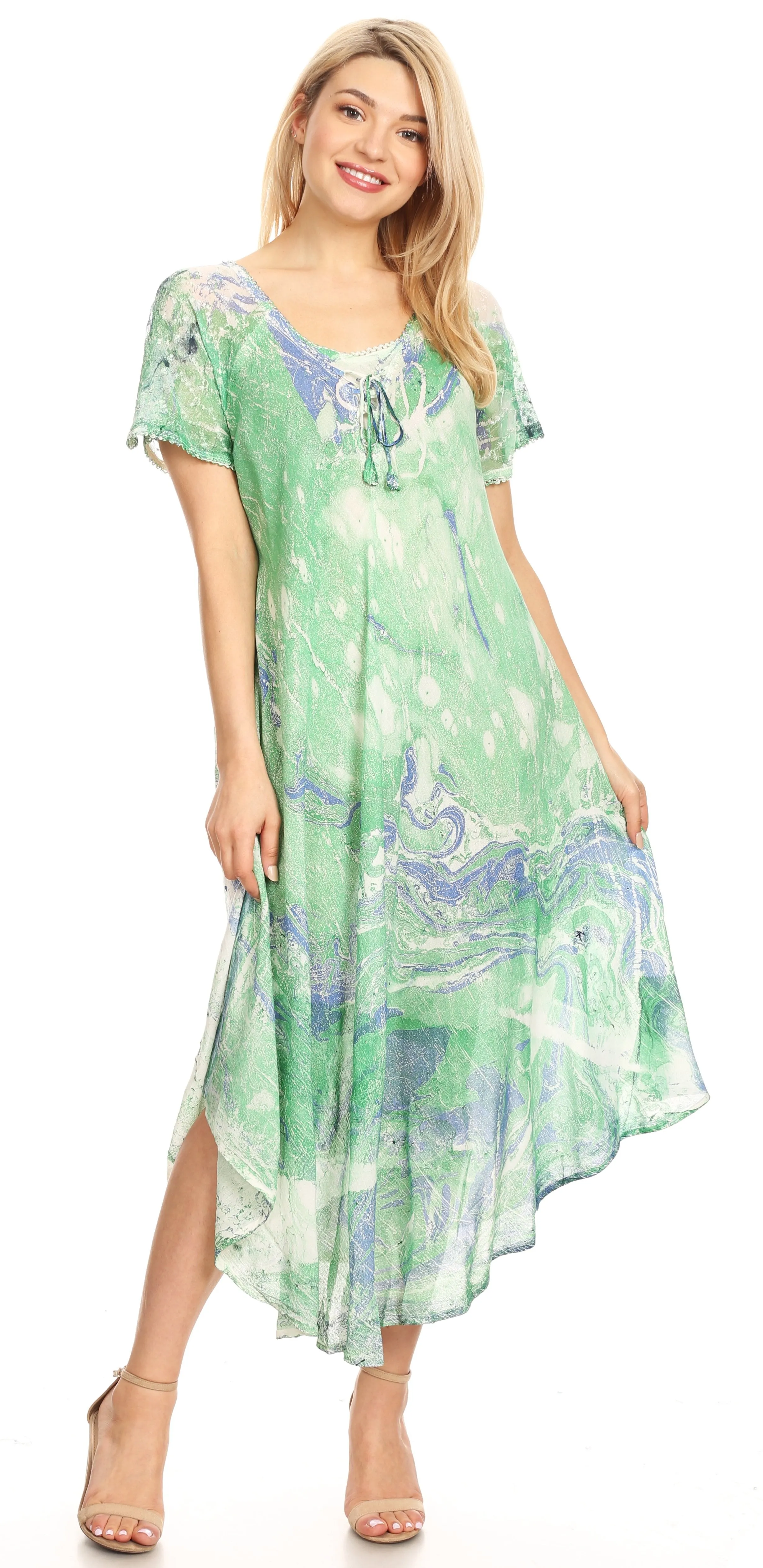 Sakkas Dalida Women's Short Sleeve Corset Tie dye Embroidered Flared Dress