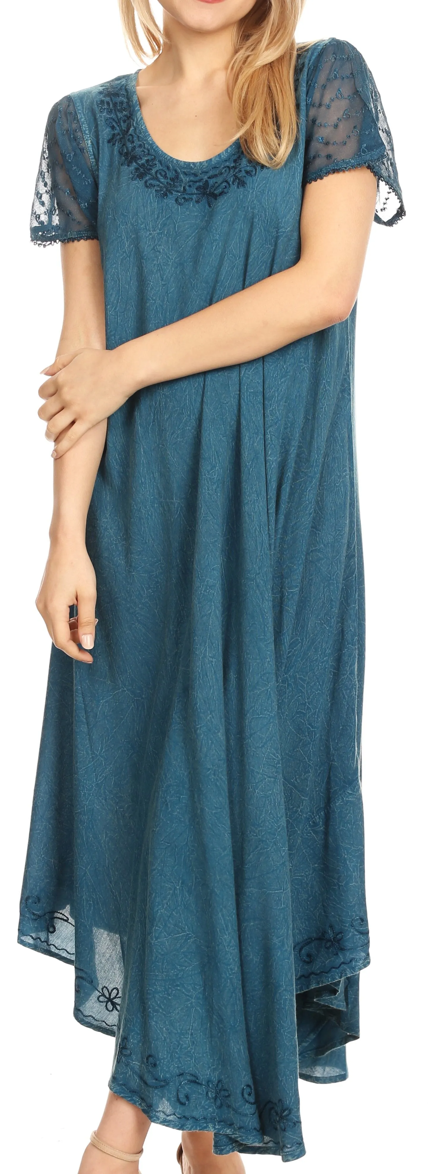 Sakkas Dalida Women's Short Sleeve Corset Tie dye Embroidered Flared Dress