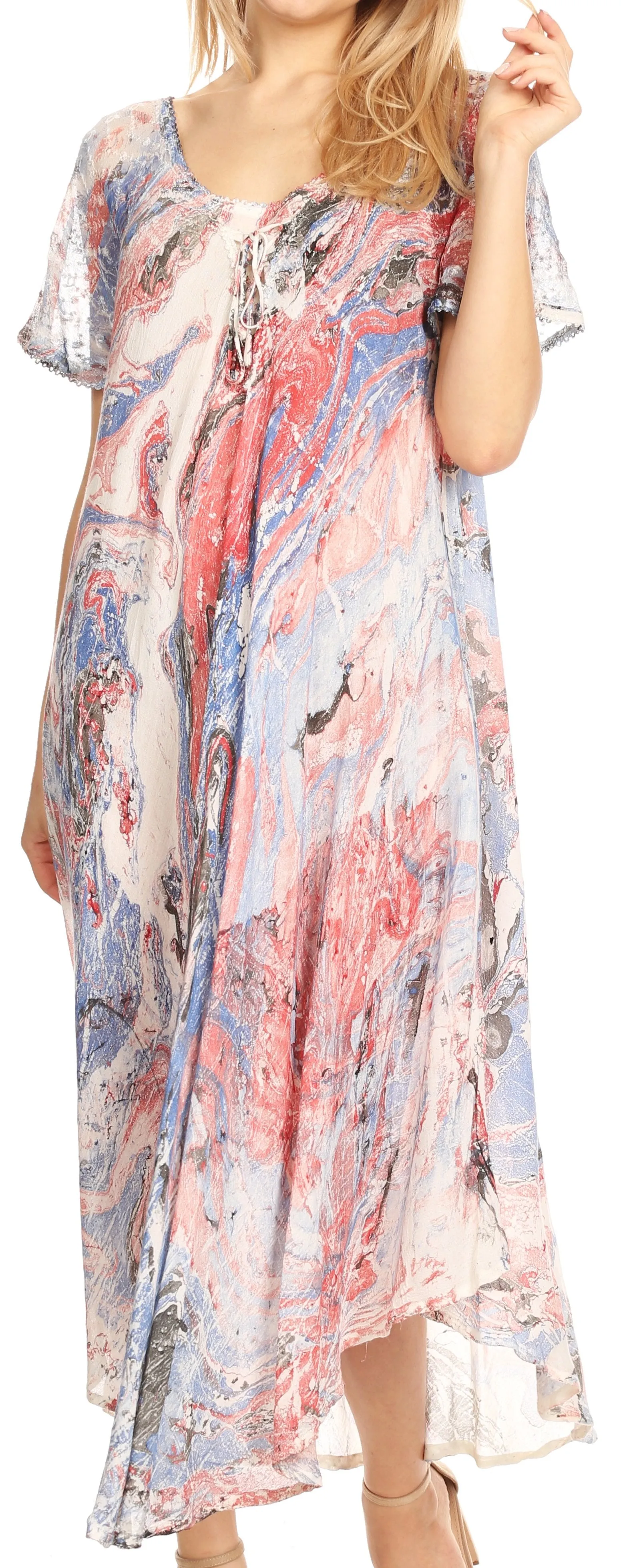 Sakkas Dalida Women's Short Sleeve Corset Tie dye Embroidered Flared Dress