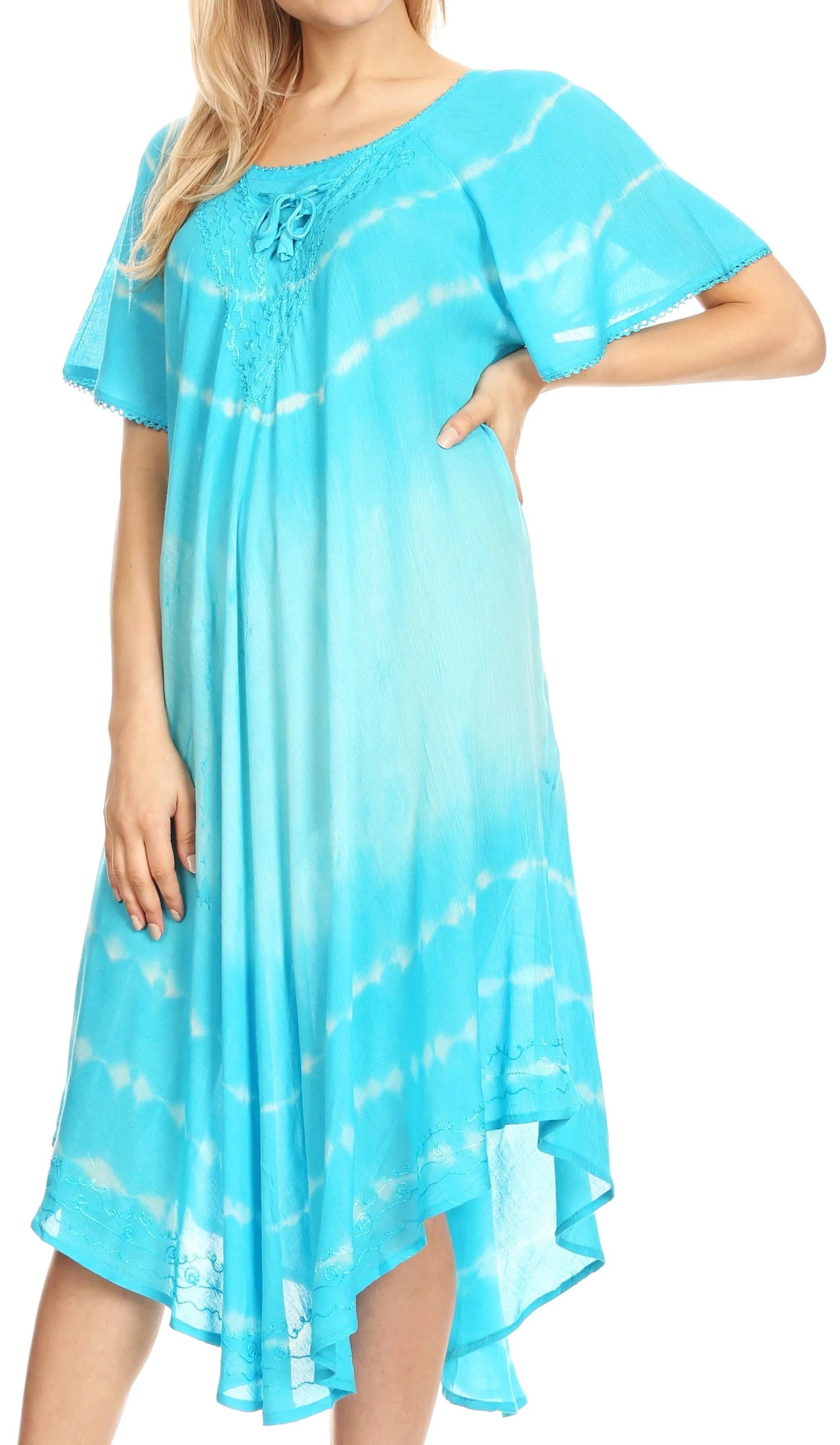 Sakkas Dalida Women's Short Sleeve Corset Tie dye Embroidered Flared Dress