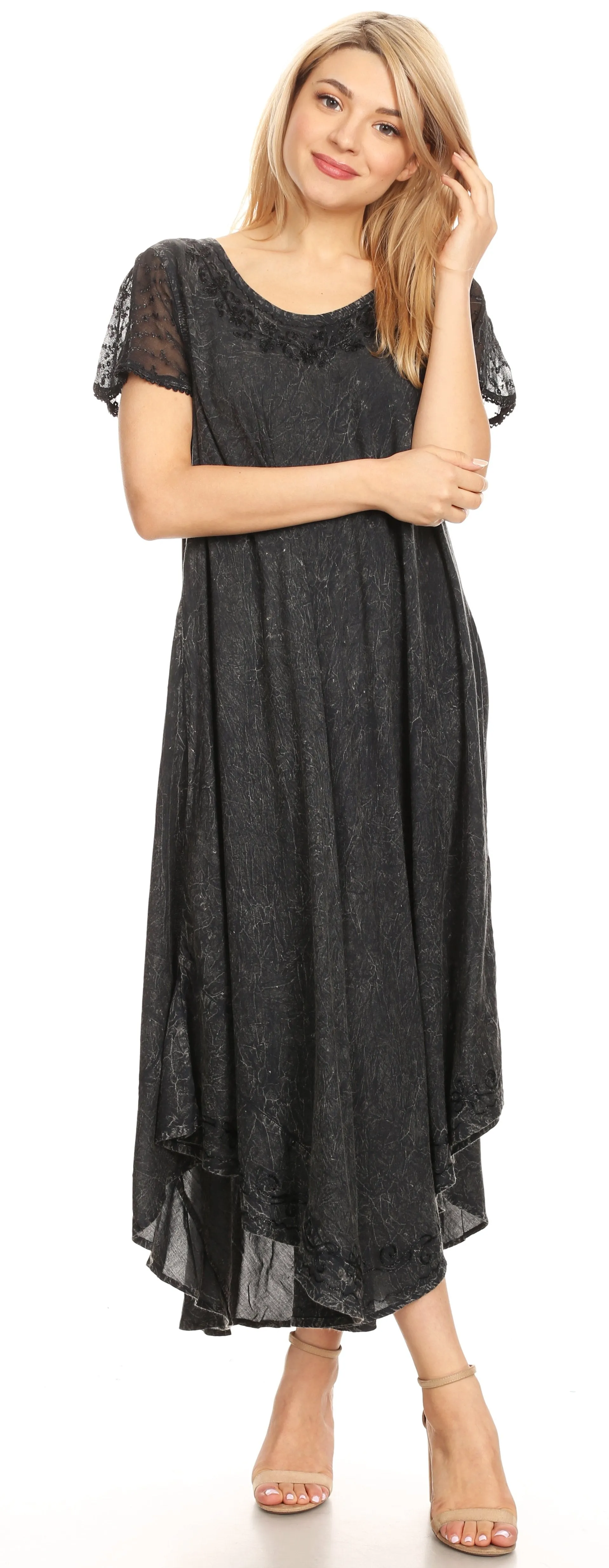 Sakkas Dalida Women's Short Sleeve Corset Tie dye Embroidered Flared Dress
