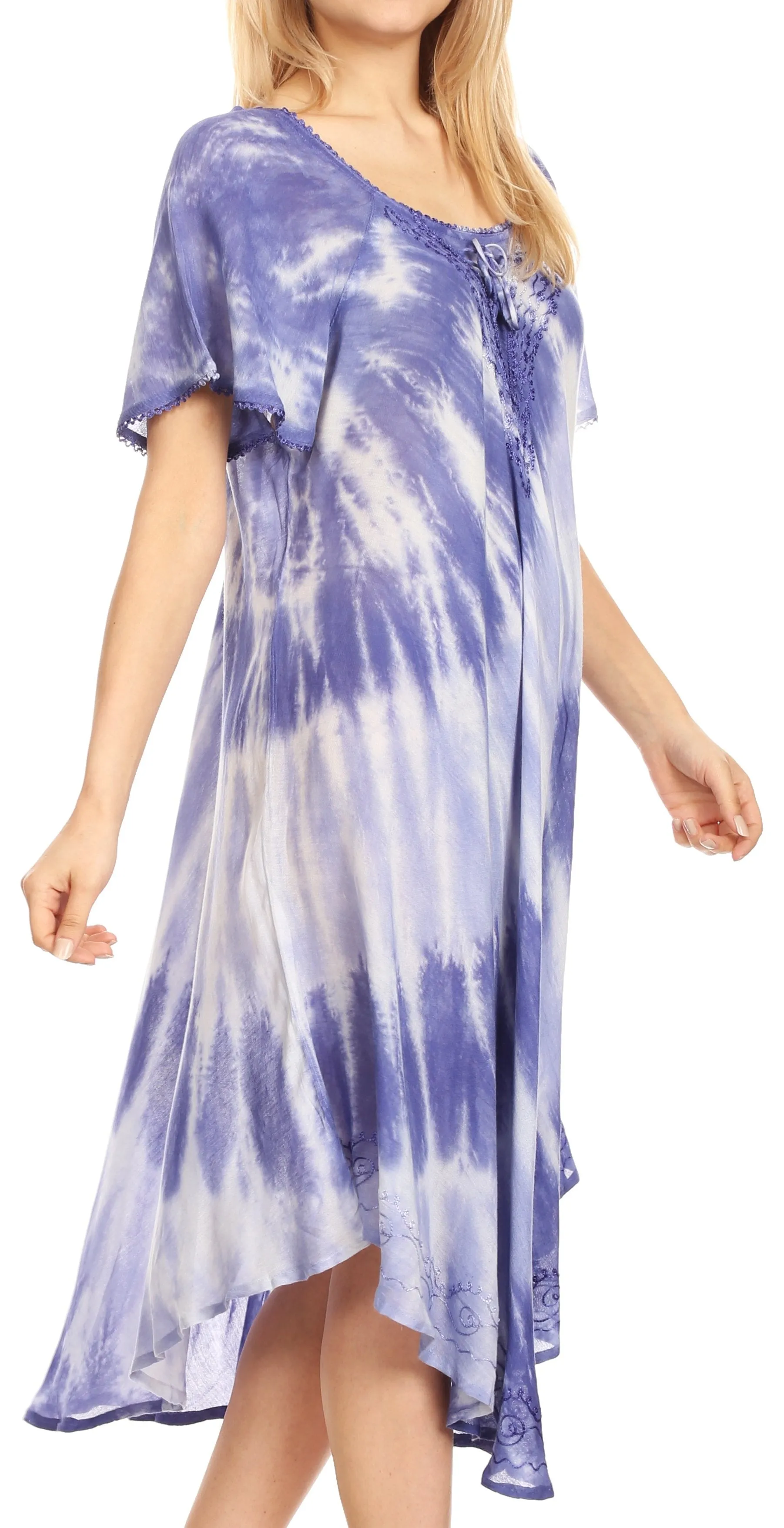 Sakkas Dalida Women's Short Sleeve Corset Tie dye Embroidered Flared Dress