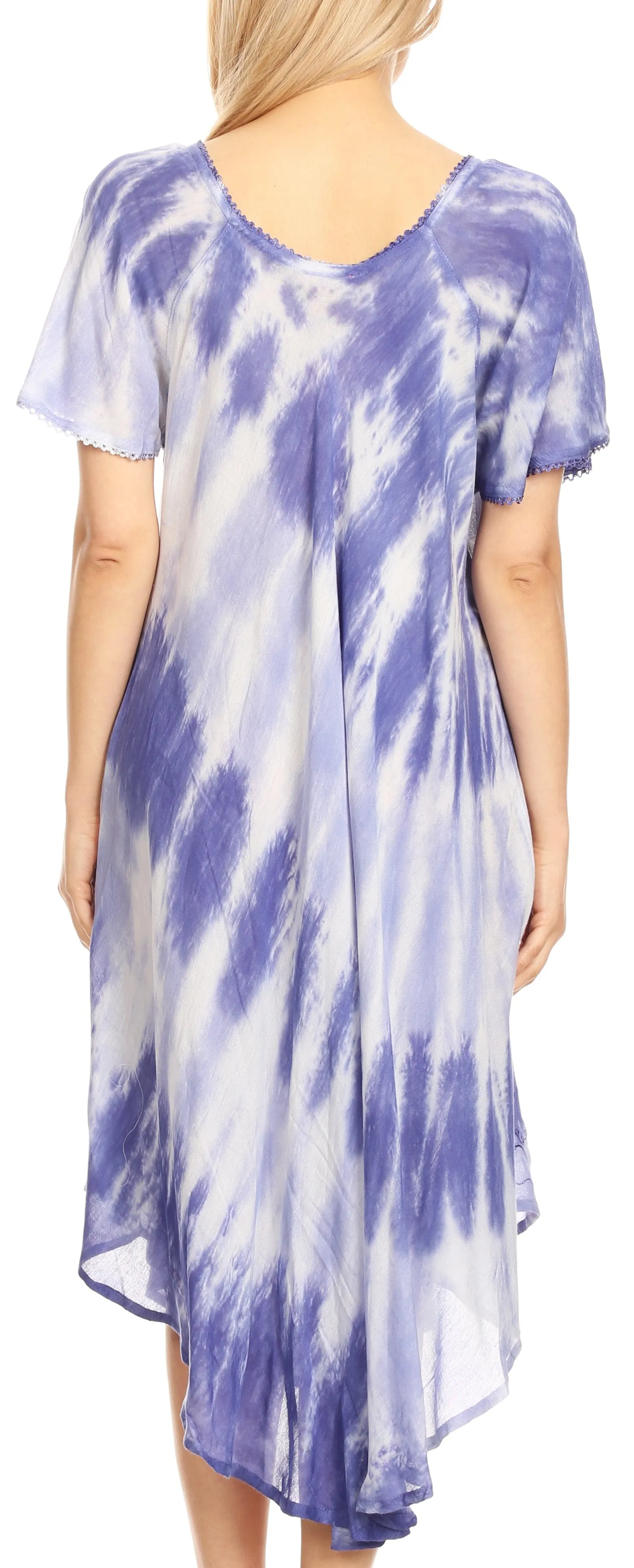 Sakkas Dalida Women's Short Sleeve Corset Tie dye Embroidered Flared Dress