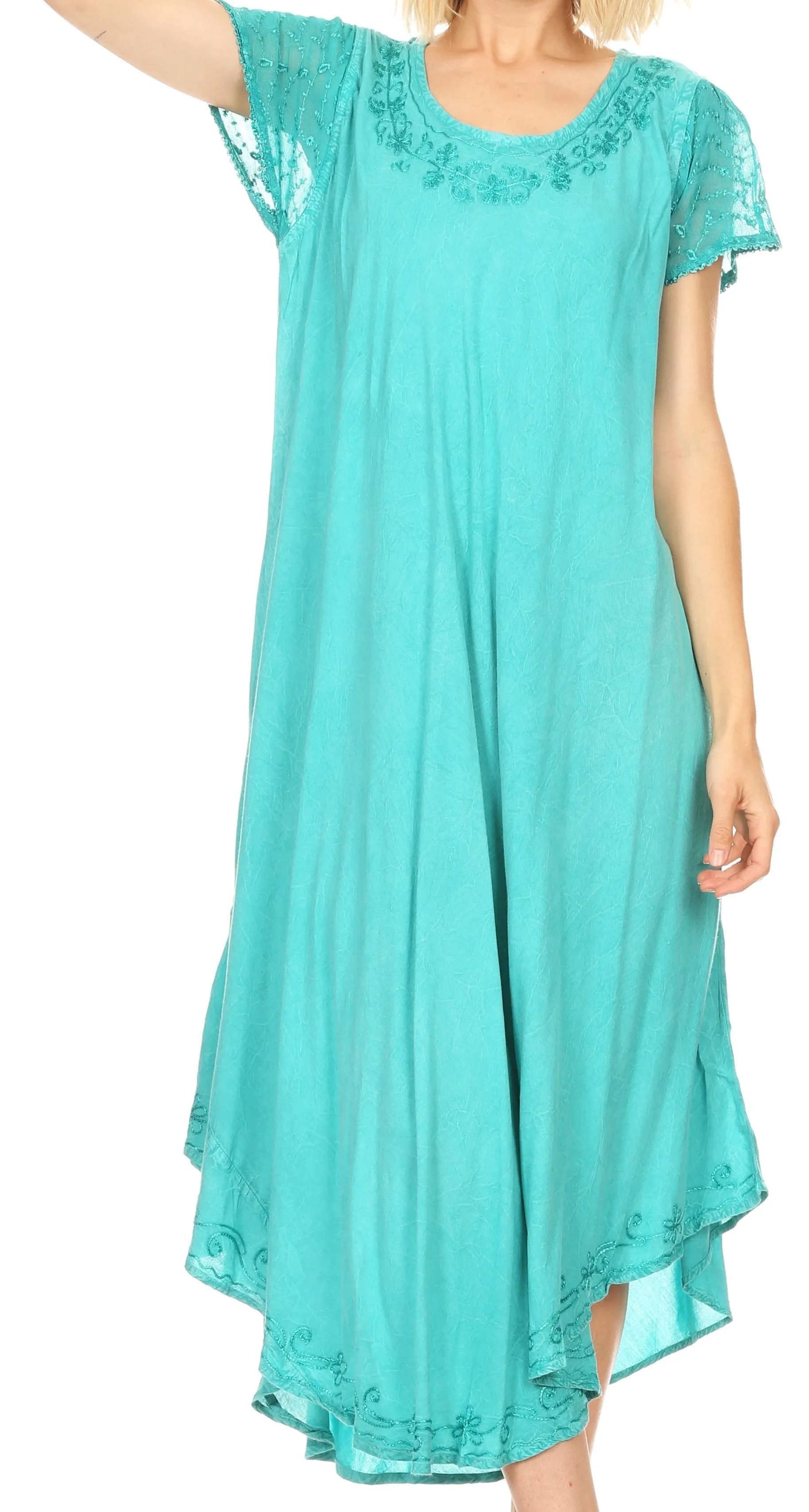 Sakkas Dalida Women's Short Sleeve Corset Tie dye Embroidered Flared Dress