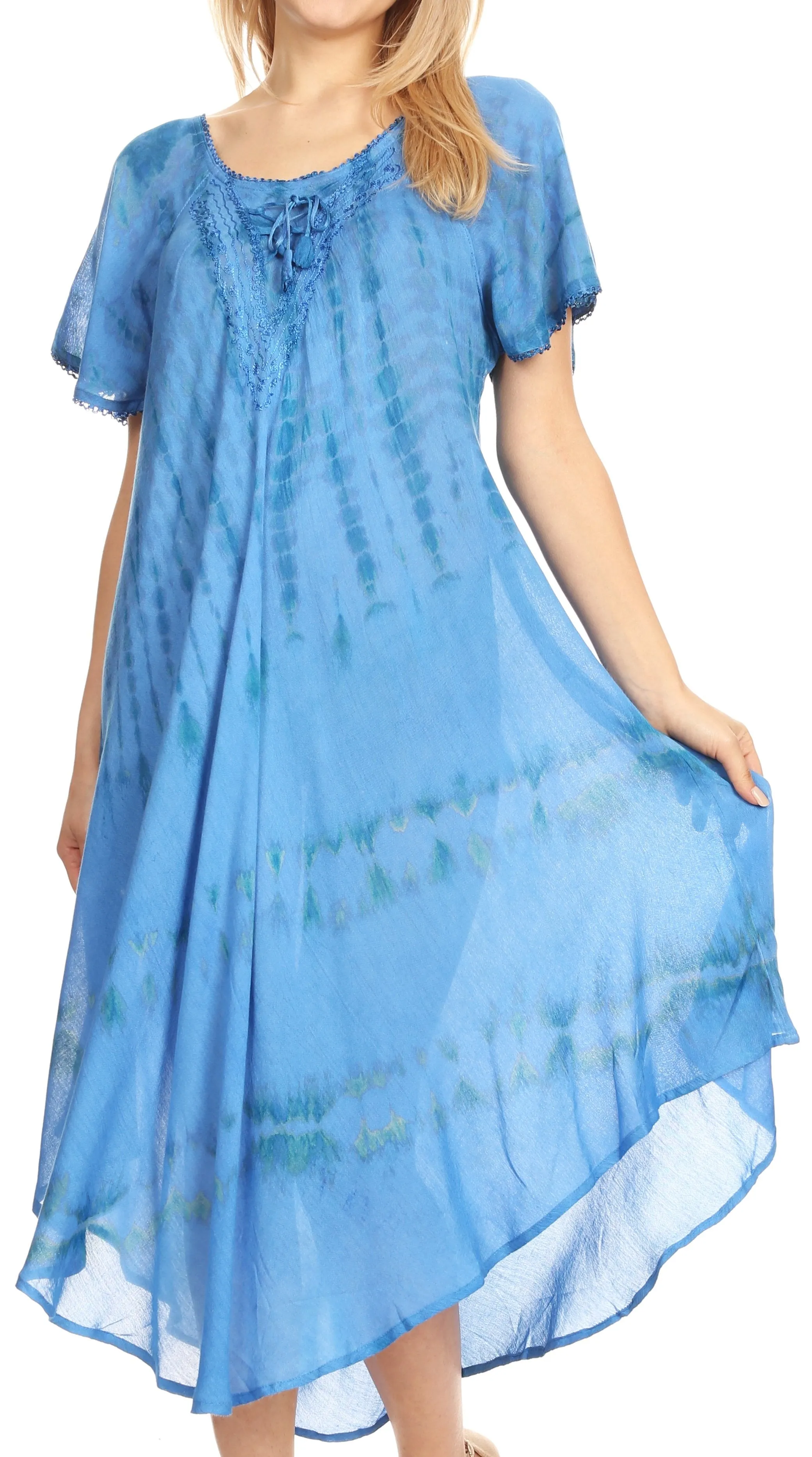 Sakkas Dalida Women's Short Sleeve Corset Tie dye Embroidered Flared Dress
