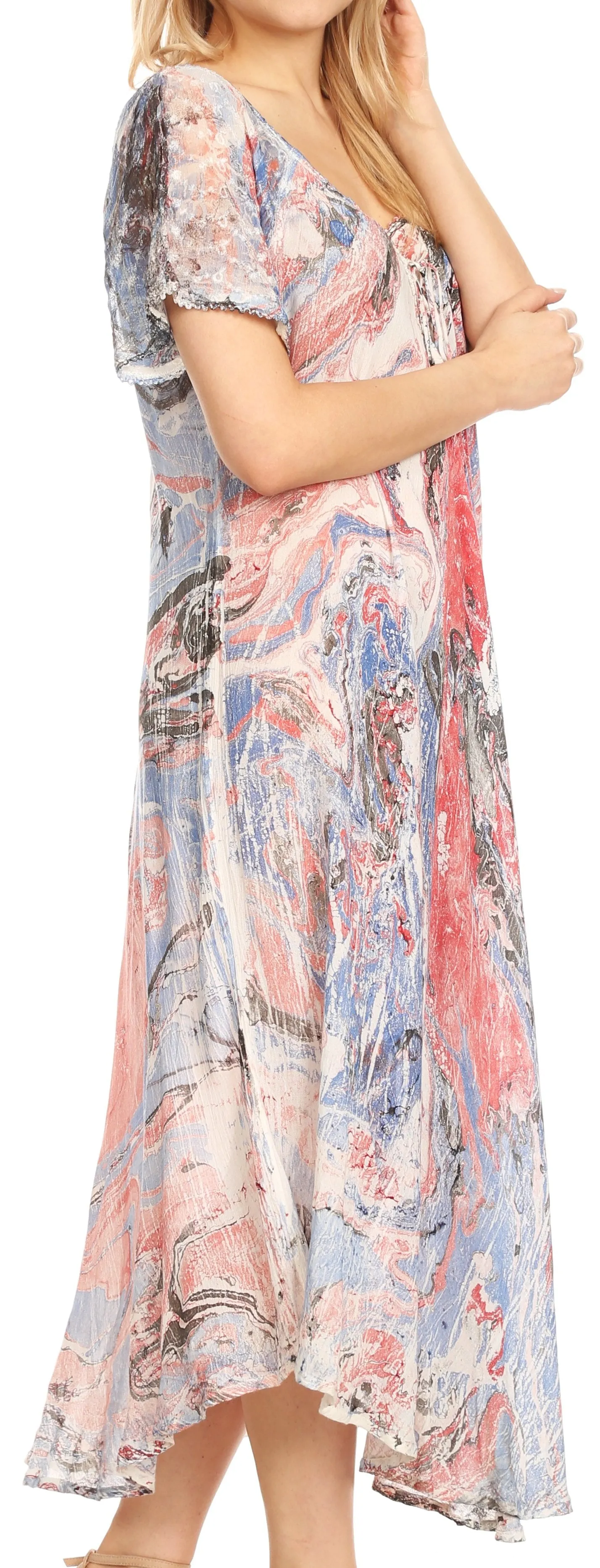 Sakkas Dalida Women's Short Sleeve Corset Tie dye Embroidered Flared Dress