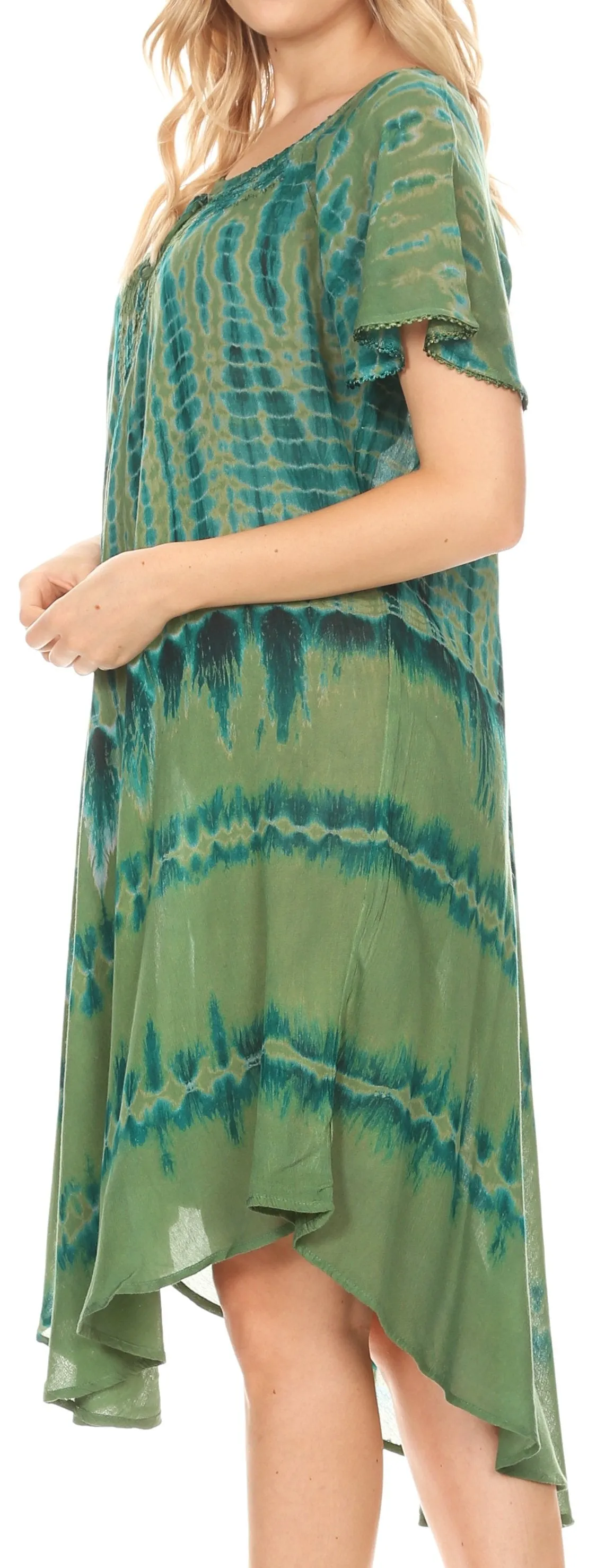 Sakkas Dalida Women's Short Sleeve Corset Tie dye Embroidered Flared Dress