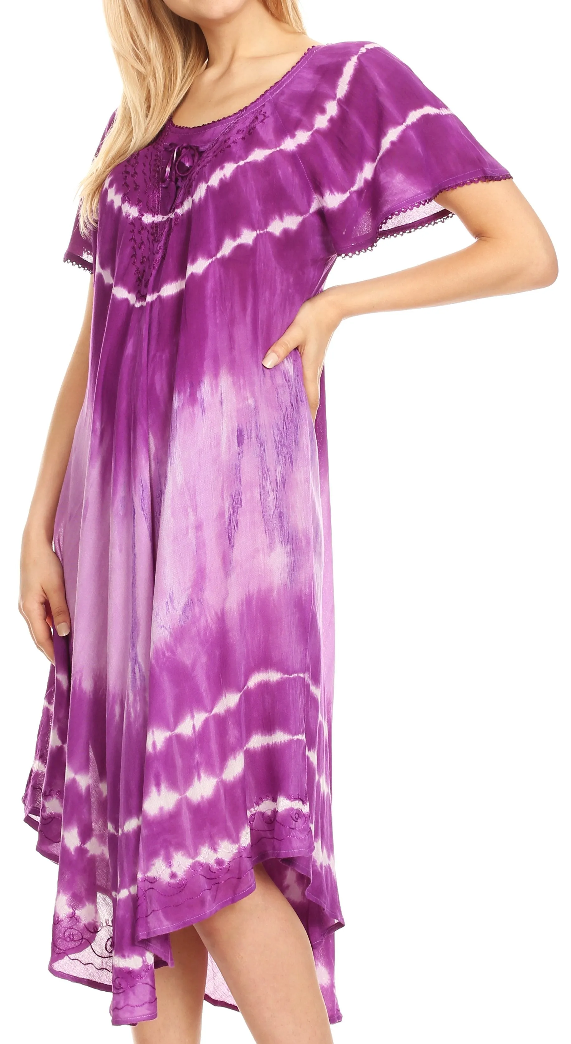 Sakkas Dalida Women's Short Sleeve Corset Tie dye Embroidered Flared Dress