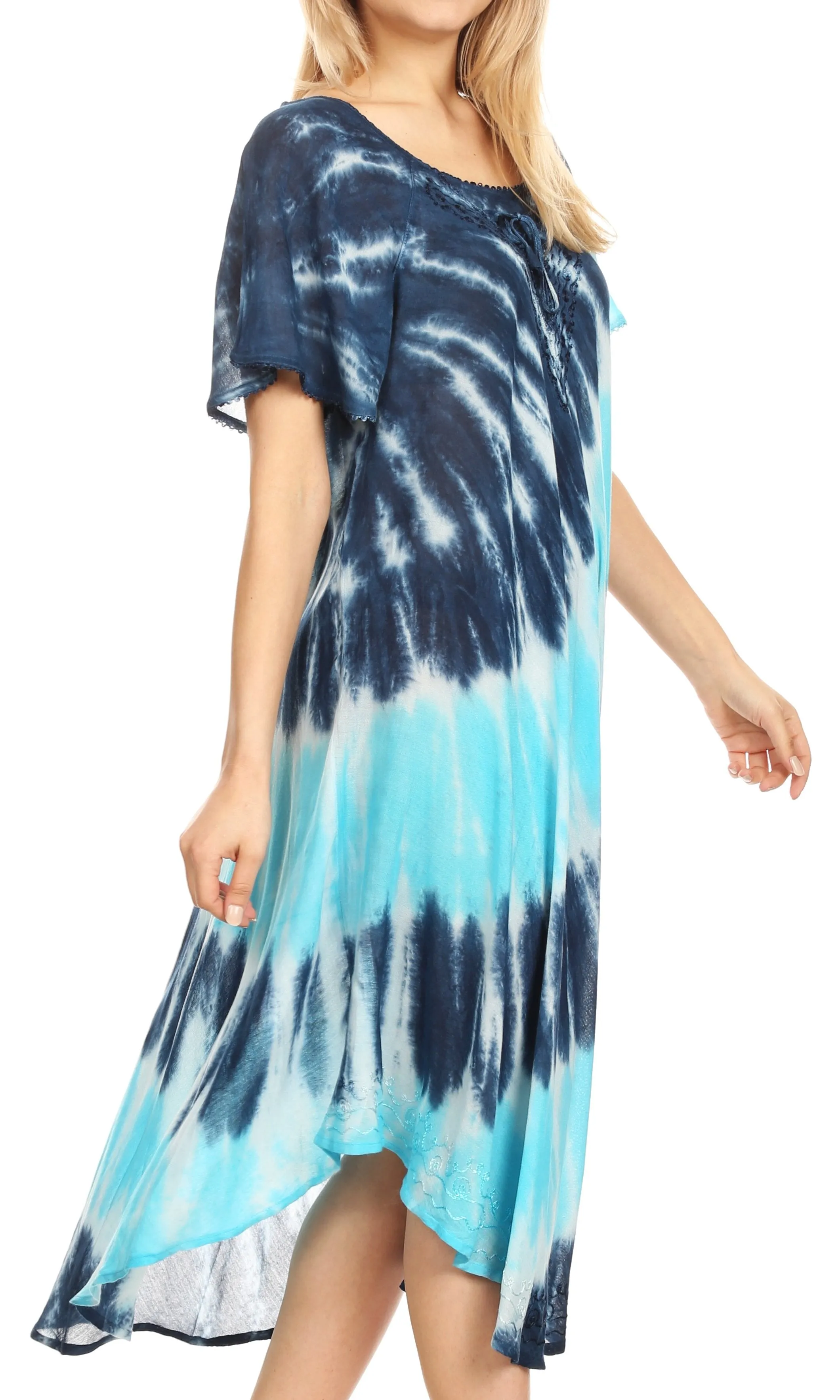 Sakkas Dalida Women's Short Sleeve Corset Tie dye Embroidered Flared Dress