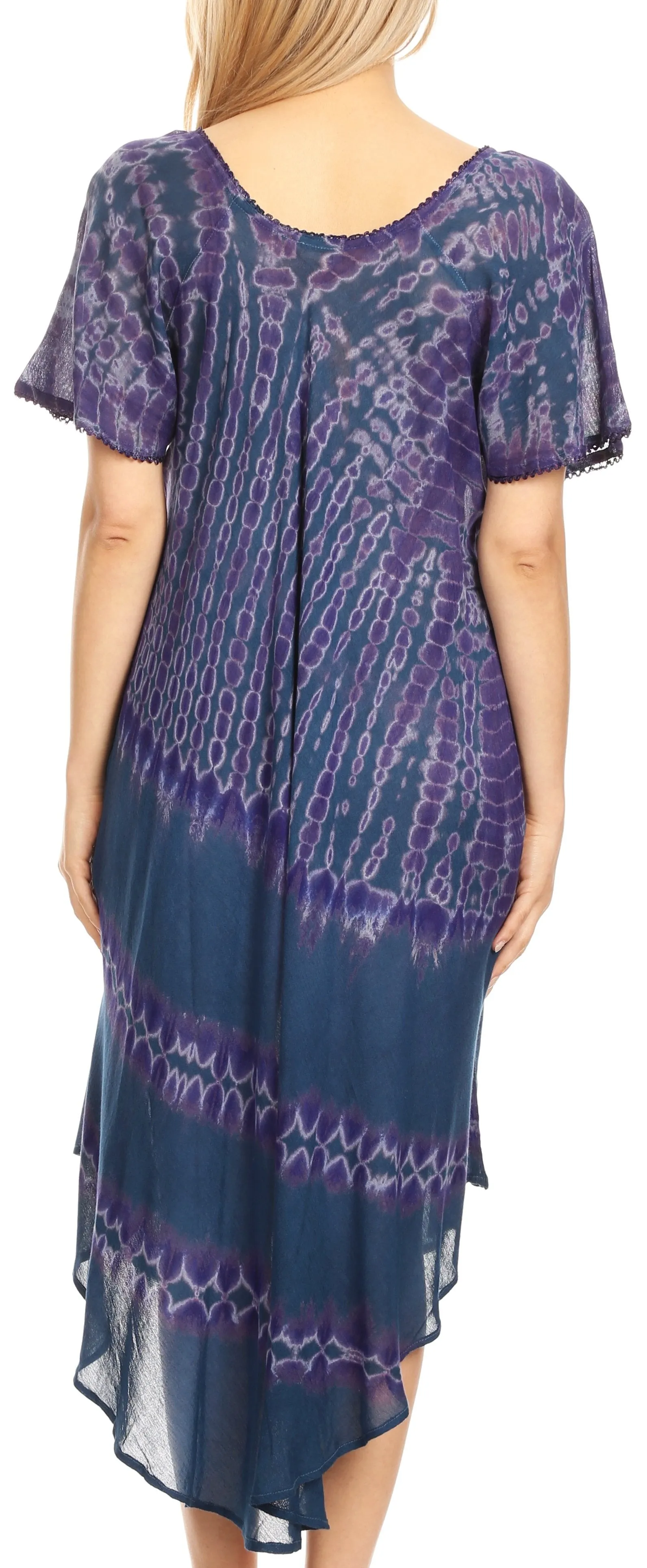 Sakkas Dalida Women's Short Sleeve Corset Tie dye Embroidered Flared Dress