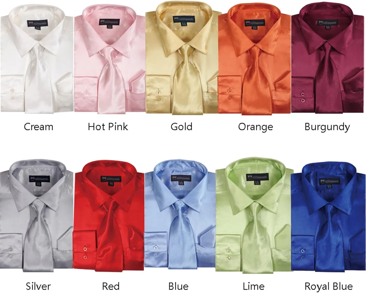 Satin Classic Dress Shirts with Tie & Hankie SG08 , 14 Colors