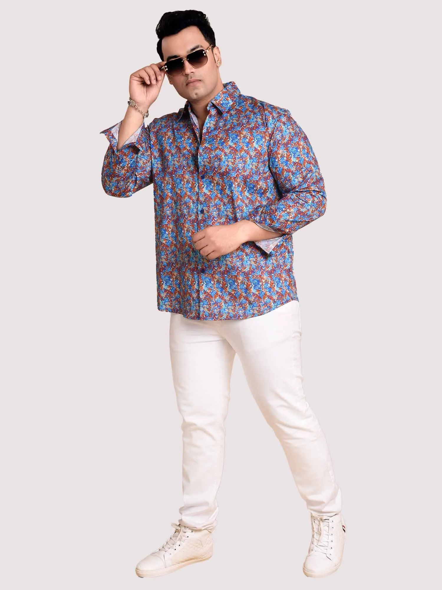 Small Leaf Printed Cotton Full sleeve Men's Plus size