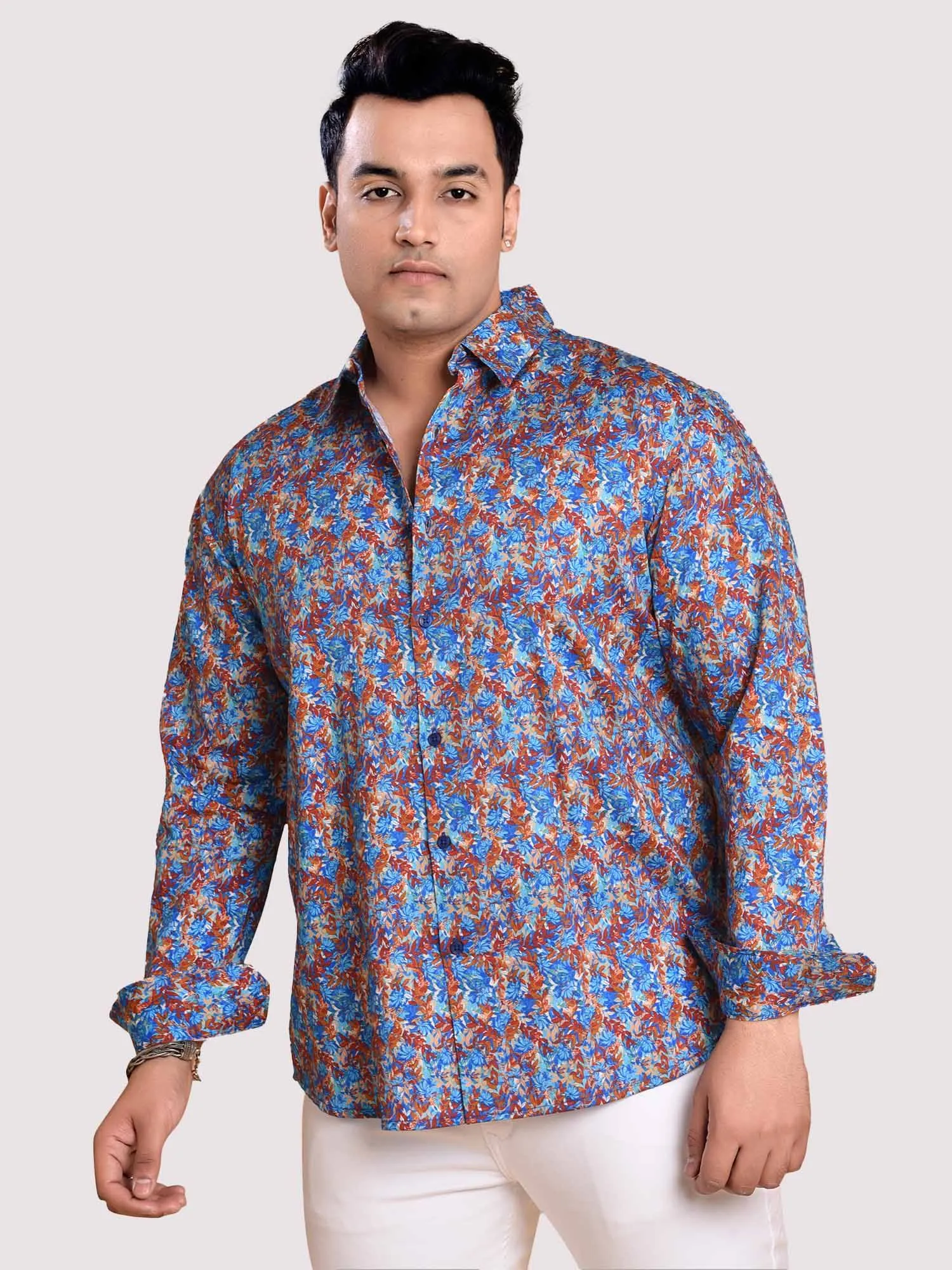 Small Leaf Printed Cotton Full sleeve Men's Plus size