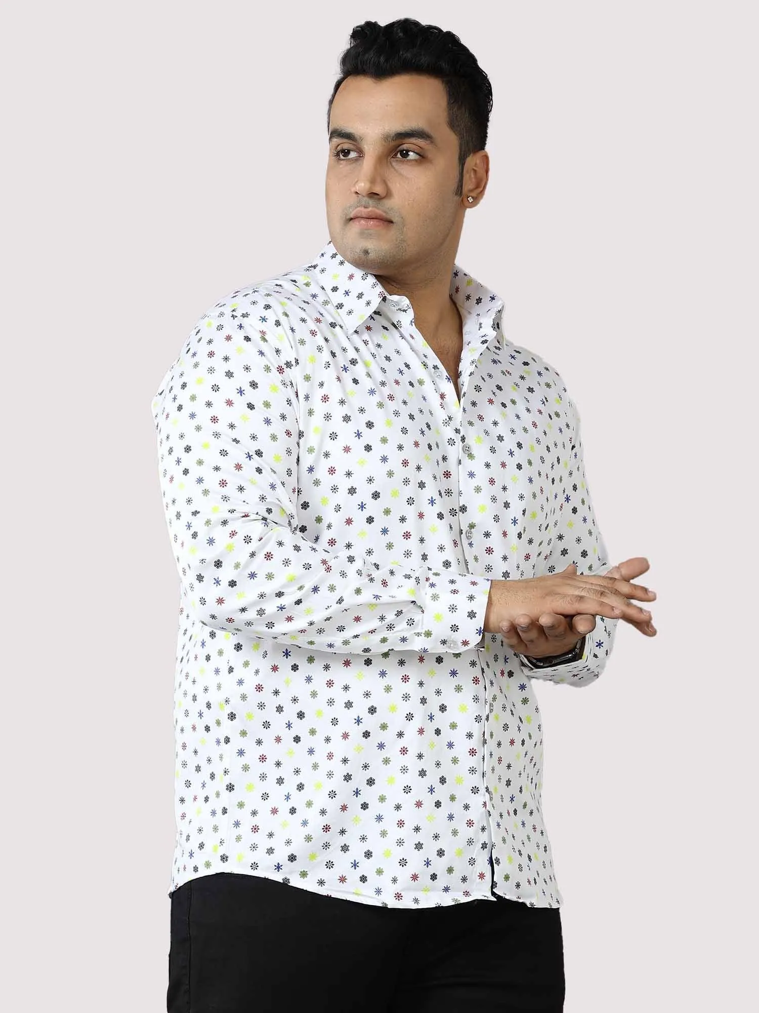 Sparkling Stars Printed Cotton Full Shirt Men's Plus Size