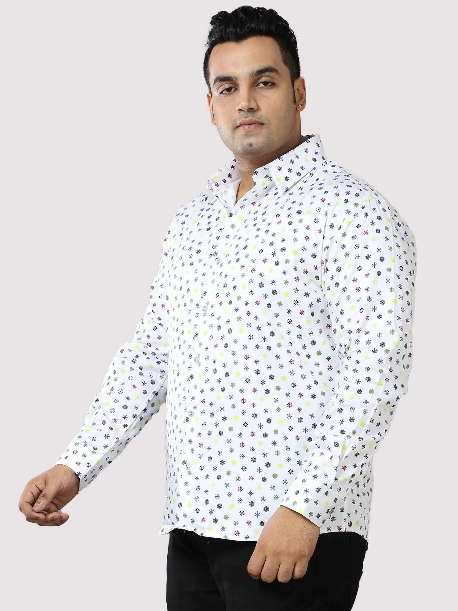 Sparkling Stars Printed Cotton Full Shirt Men's Plus Size