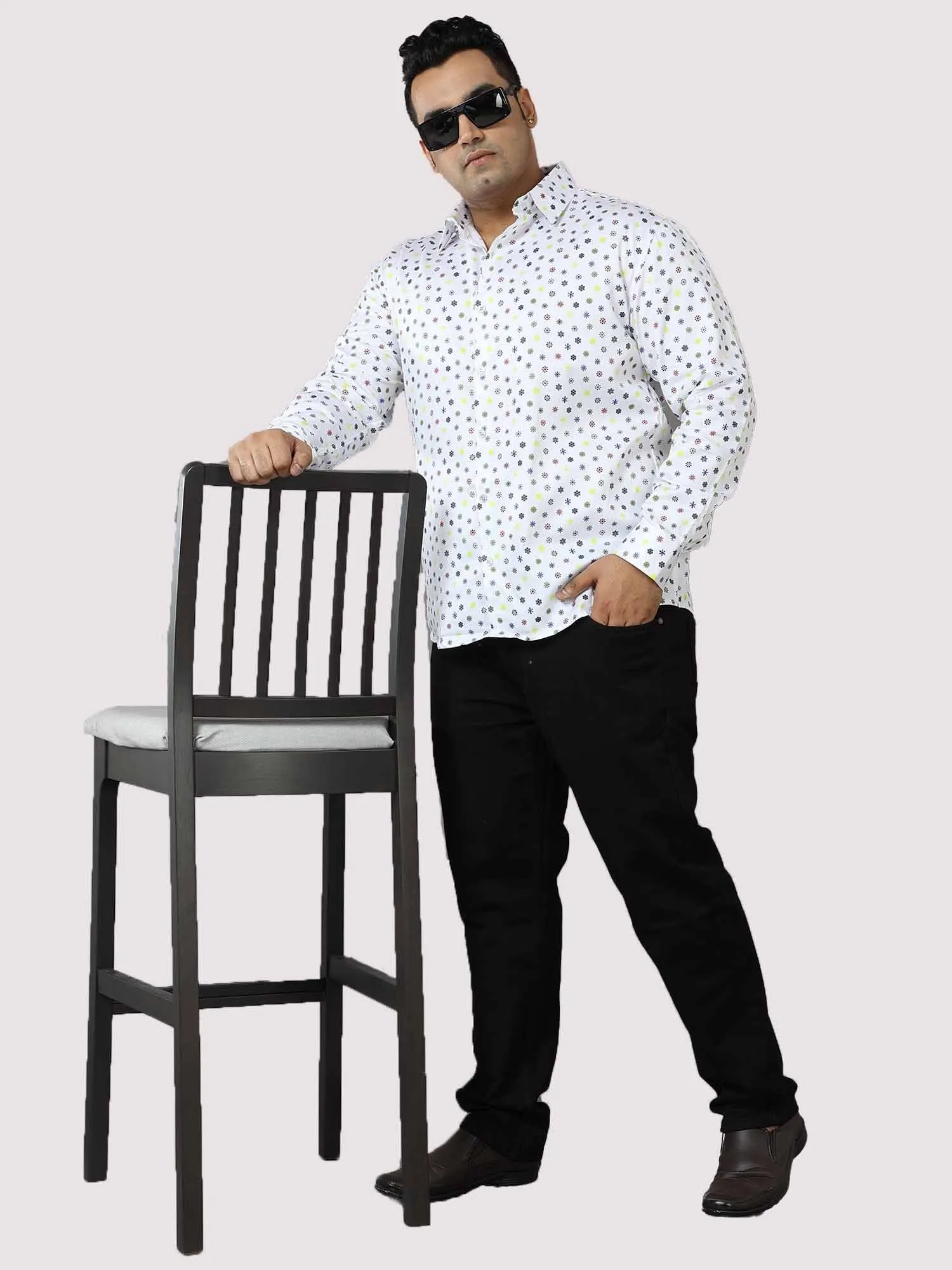 Sparkling Stars Printed Cotton Full Shirt Men's Plus Size