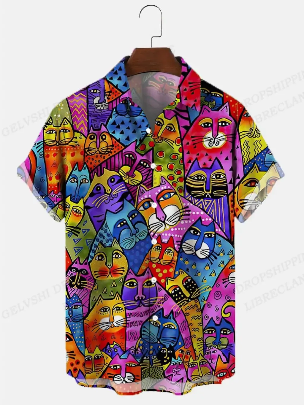 Summer Hawaiian Shirts Shape 3D Printed Shirts Men Women Fashion Shirt Beach Blouse Men's Vocation Blouses Animal Clothing Cat