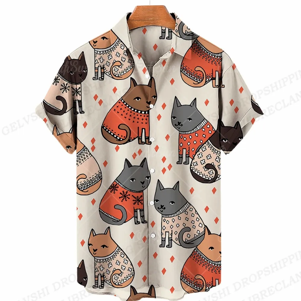 Summer Hawaiian Shirts Shape 3D Printed Shirts Men Women Fashion Shirt Beach Blouse Men's Vocation Blouses Animal Clothing Cat