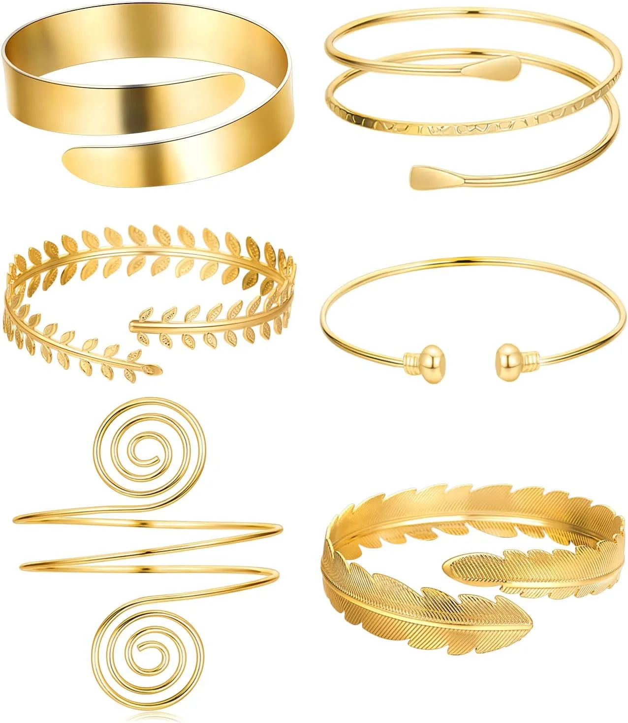 TOBENY 6 Pieces Arm Bracelet for Women Girls Gold Mental Open Upper Arm Bangle Bracelet Simple Adjustable Armlet Armband Set