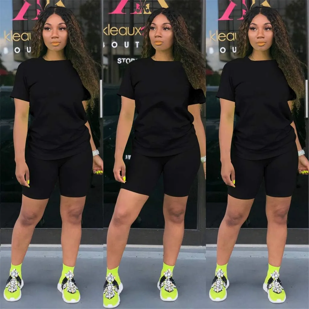 TOPSRANI Womens Two Piece Outfits Bodycon Tracksuit Sweatsuits Print Jogger Biker Workout Lounge Pajamas Shorts Pant Set