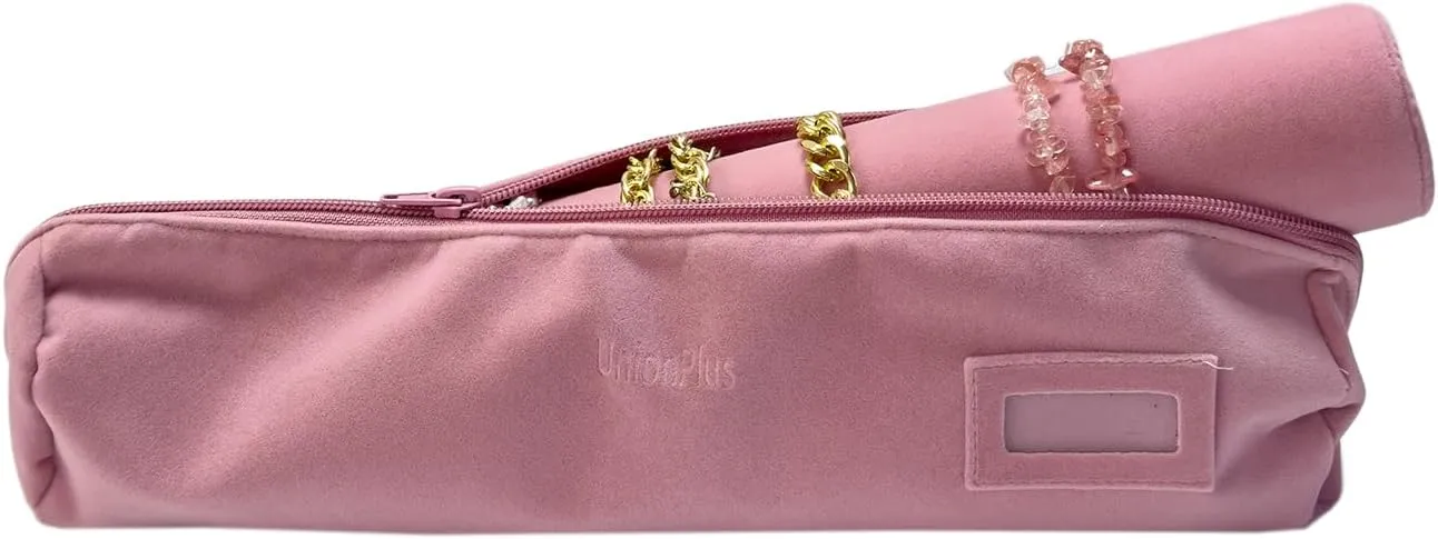 Velvet Jewelry Roll Bag for Brackets Bangles Watches, Great Jewelry Organizer for Travel, Blush Pink