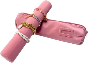 Velvet Jewelry Roll Bag for Brackets Bangles Watches, Great Jewelry Organizer for Travel, Blush Pink