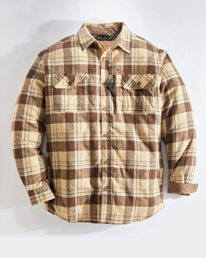 Venado Men's Plaid Shirt Jacket -Long Sleeved Quilt Lined Brushed Flannel Rugged Shirt