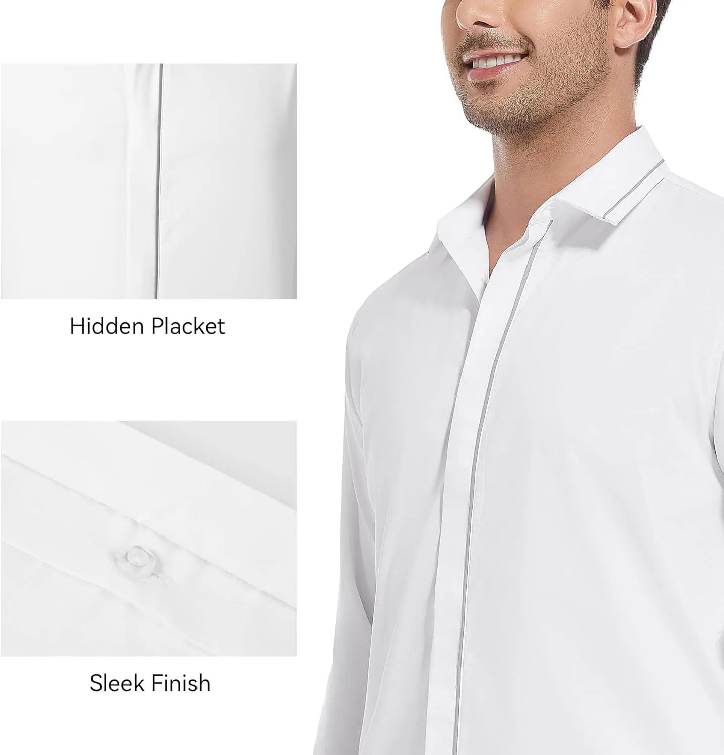 WARHORSEE Mens Casual Button Down Dress Shirts Long Sleeve 4-Way Stretch Collared Printed Business Work Shirt