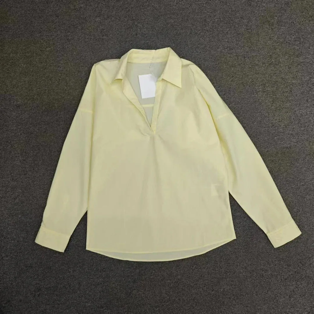 White V-Neck Batwing Blouse with Buttons for Spring