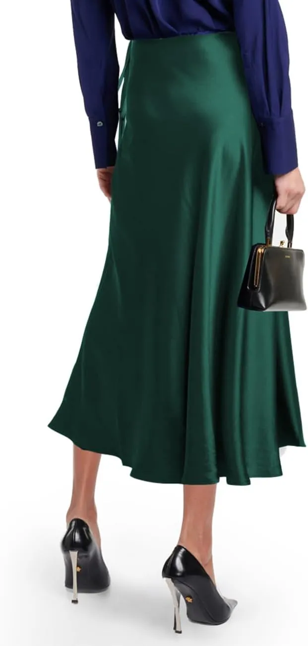 WISFRUIT Women's Satin Midi Skirts Silk A Line Flowy Ruffle Zipper Elegant Flared Cocktail Party Maxi Long Skirt