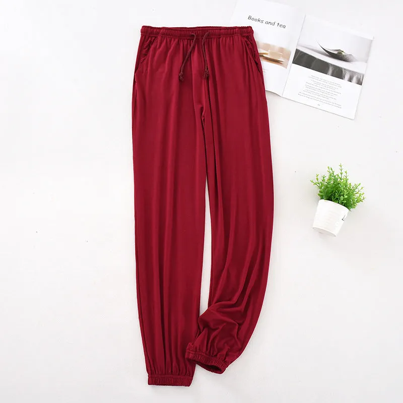 Wjczt Japanese new spring and autumn men&#39;s pajamas men&#39;s modal home pants tapered pants elastic loose large size trousers pajama pants