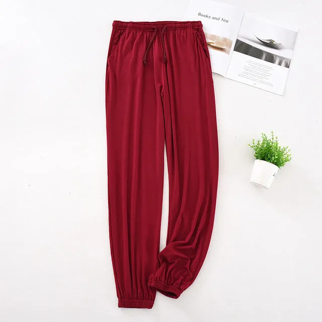 Wjczt Japanese new spring and autumn men&#39;s pajamas men&#39;s modal home pants tapered pants elastic loose large size trousers pajama pants