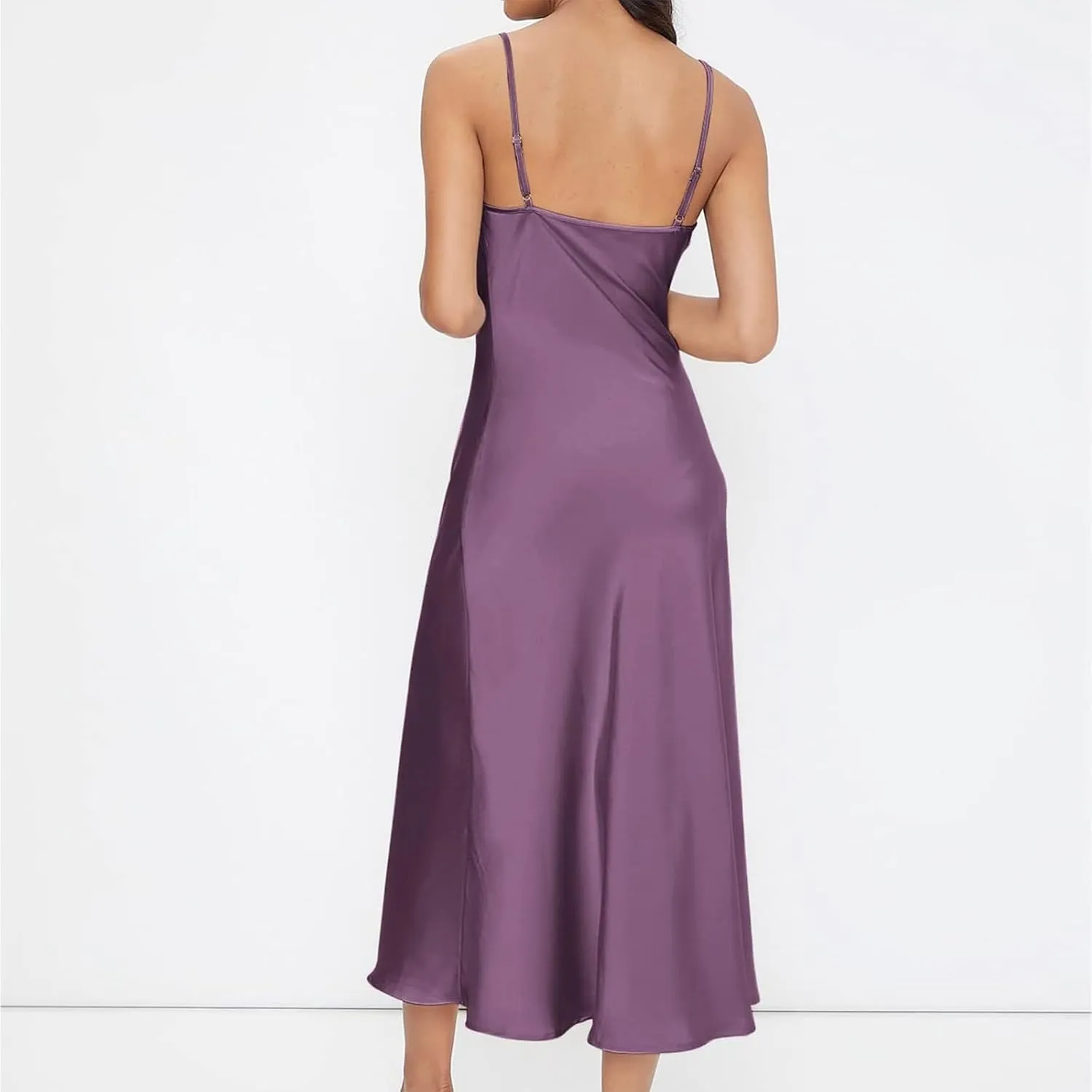 Women Satin Slip Midi Dress Cowl Neck Spaghetti Strap Silk Dress Elegant Cocktail Wedding Guest Evening Party Dresses
