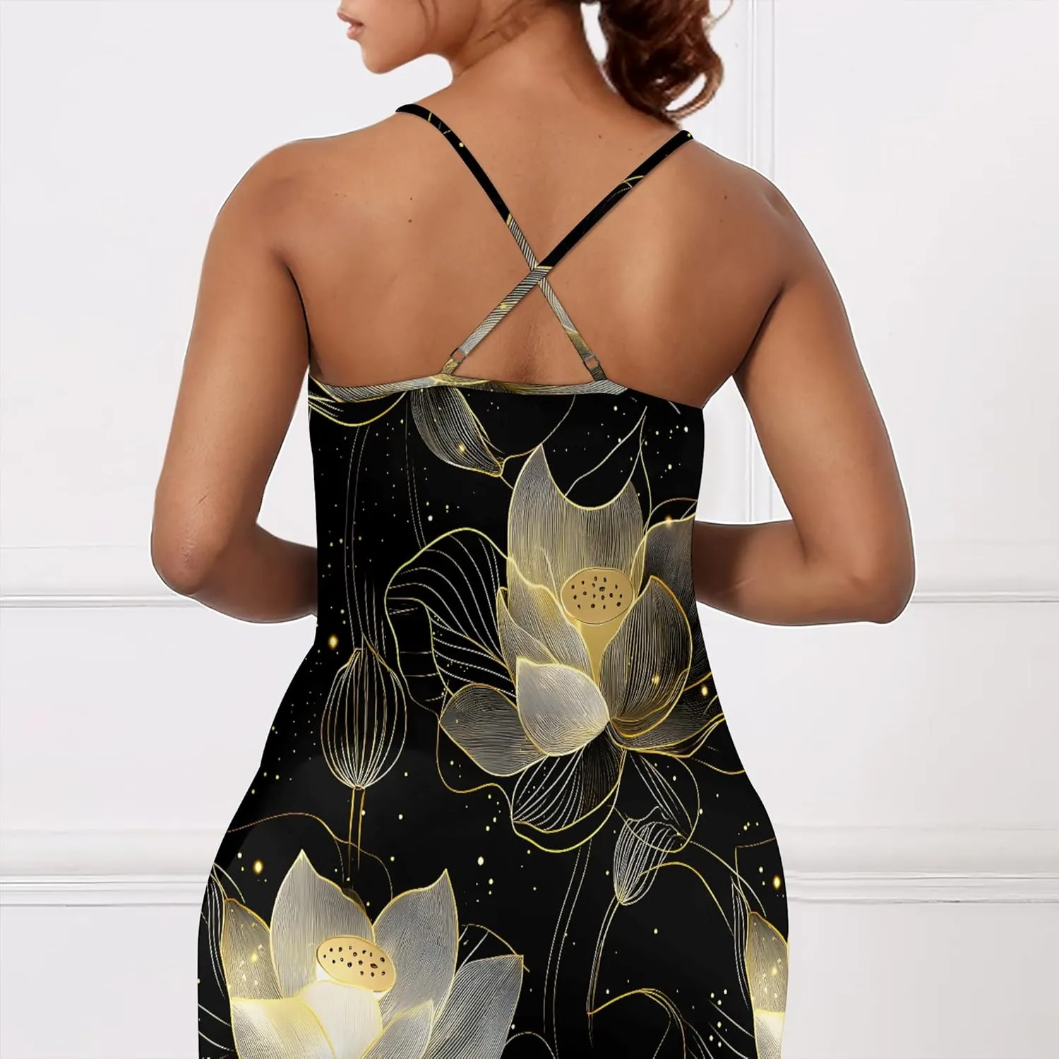 Womens Sexy Casual Spaghetti Strap Dress Deep V Neck Sleeveless Backless Halter Sundress with Pockets
