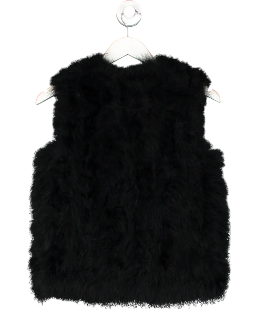 YVES SALAMON Black Feather-embellished Silk-satin Vest UK 4