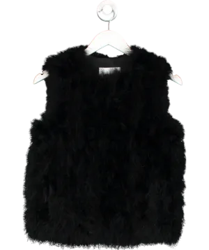YVES SALAMON Black Feather-embellished Silk-satin Vest UK 4
