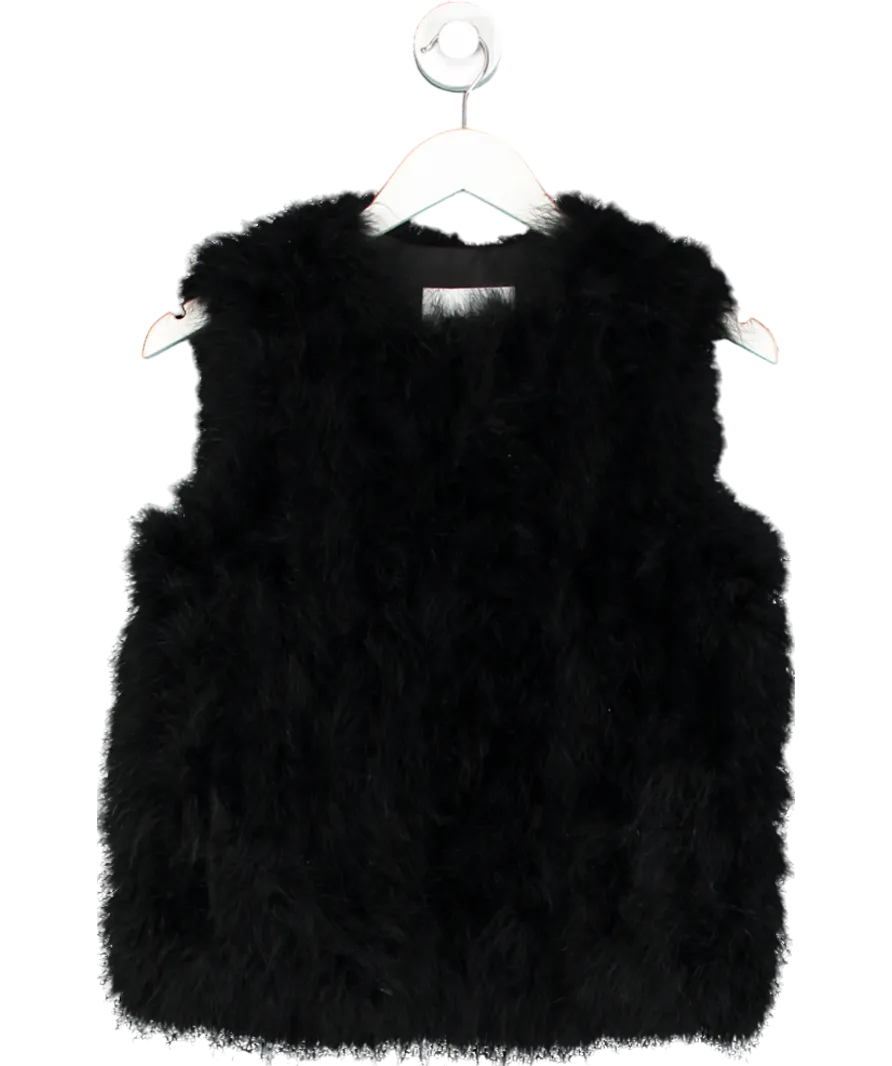 YVES SALAMON Black Feather-embellished Silk-satin Vest UK 4