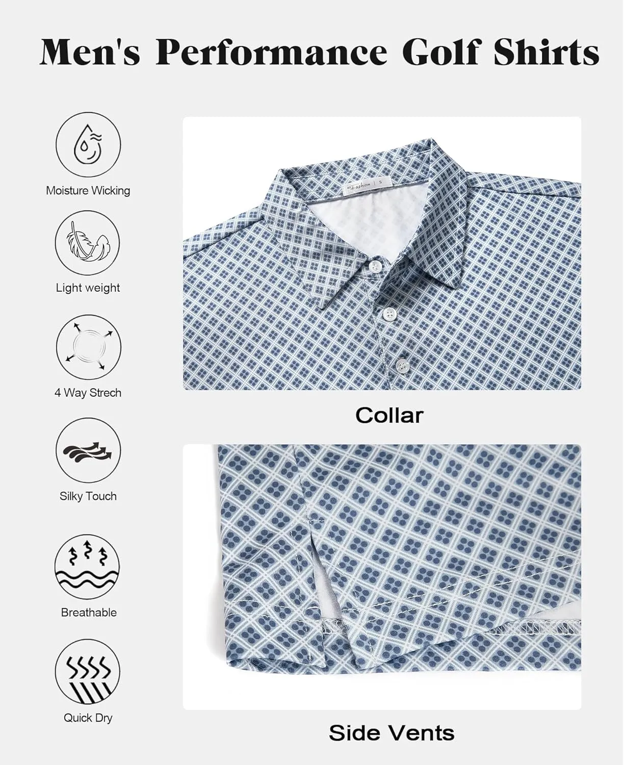 zeetoo Mens Polo Shirts Print Golf Shirts Performance Moisture Wicking Dry Fit Short Sleeve Golf Polo Shirts for Men