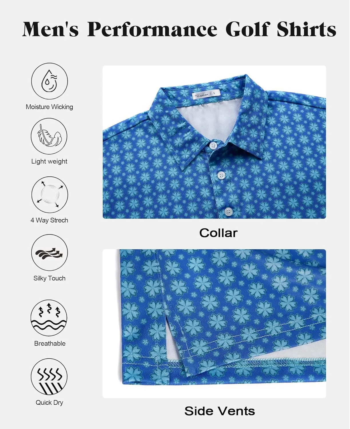 zeetoo Mens Polo Shirts Print Golf Shirts Performance Moisture Wicking Dry Fit Short Sleeve Golf Polo Shirts for Men