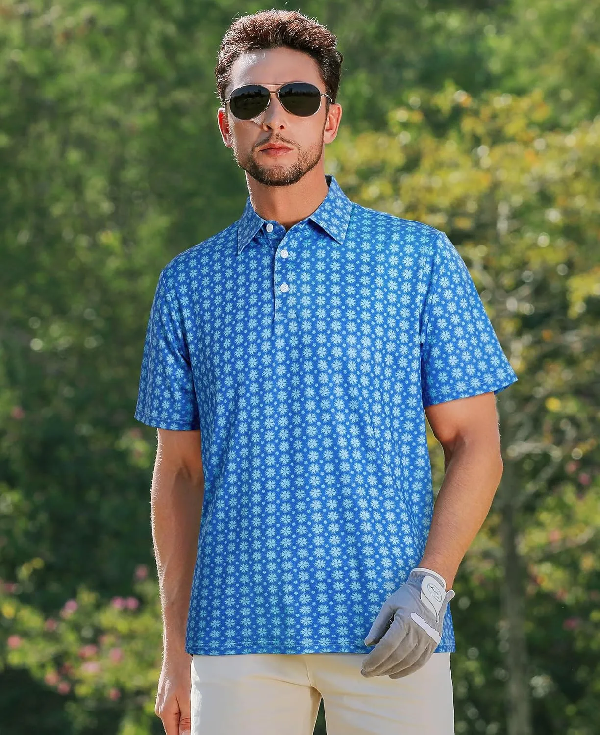zeetoo Mens Polo Shirts Print Golf Shirts Performance Moisture Wicking Dry Fit Short Sleeve Golf Polo Shirts for Men