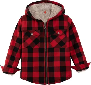ZENTHACE Girls Sherpa Lined Full Zip Up Plaid Flannel Shirt Fuzzy Hooded Flannel Jacket with Hand Pockets