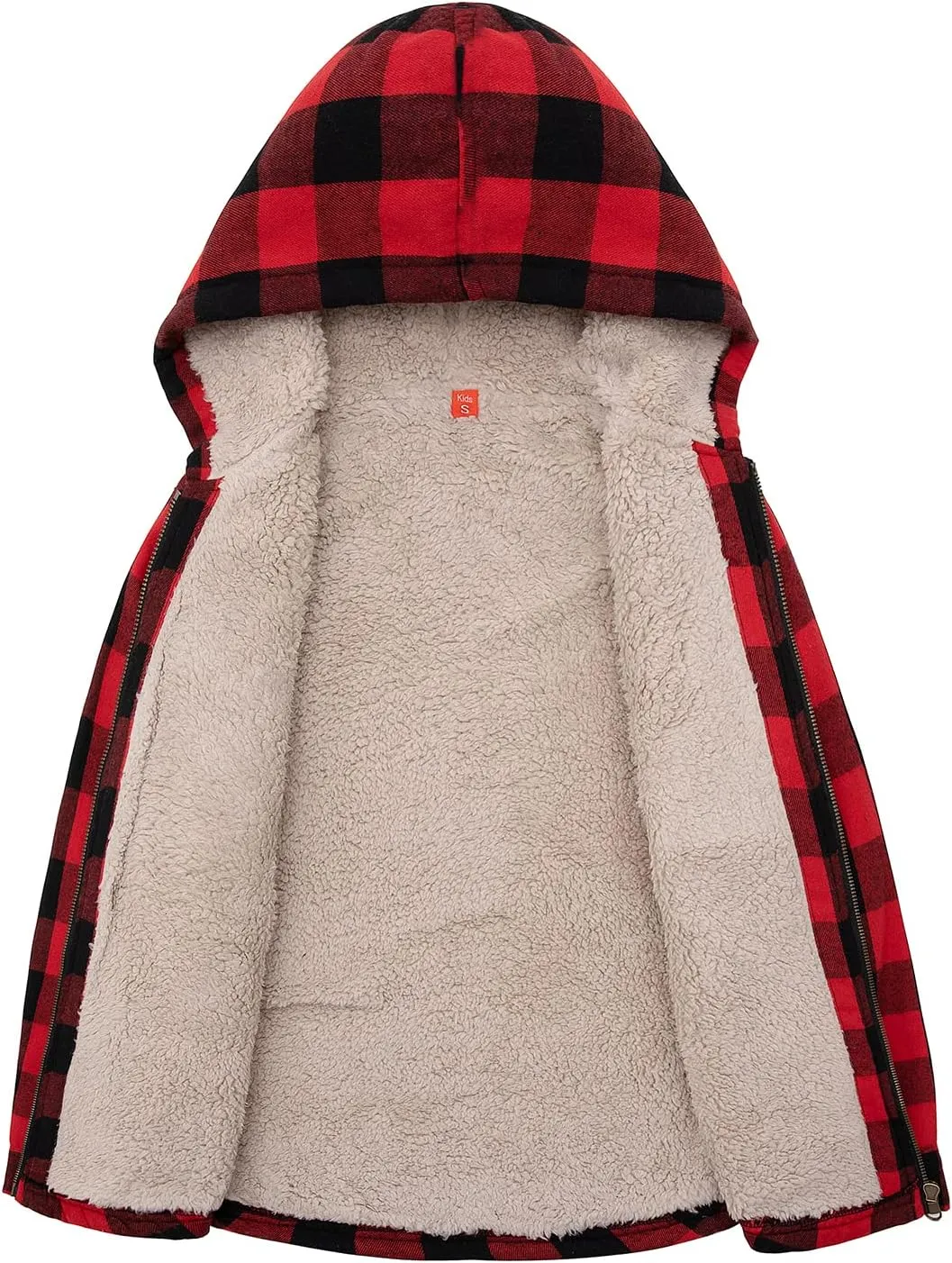 ZENTHACE Girls Sherpa Lined Full Zip Up Plaid Flannel Shirt Fuzzy Hooded Flannel Jacket with Hand Pockets