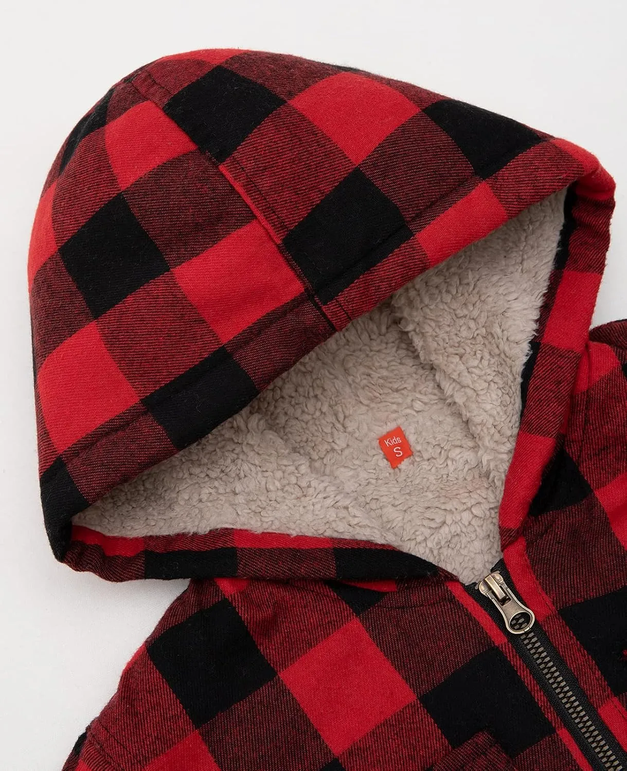 ZENTHACE Girls Sherpa Lined Full Zip Up Plaid Flannel Shirt Fuzzy Hooded Flannel Jacket with Hand Pockets